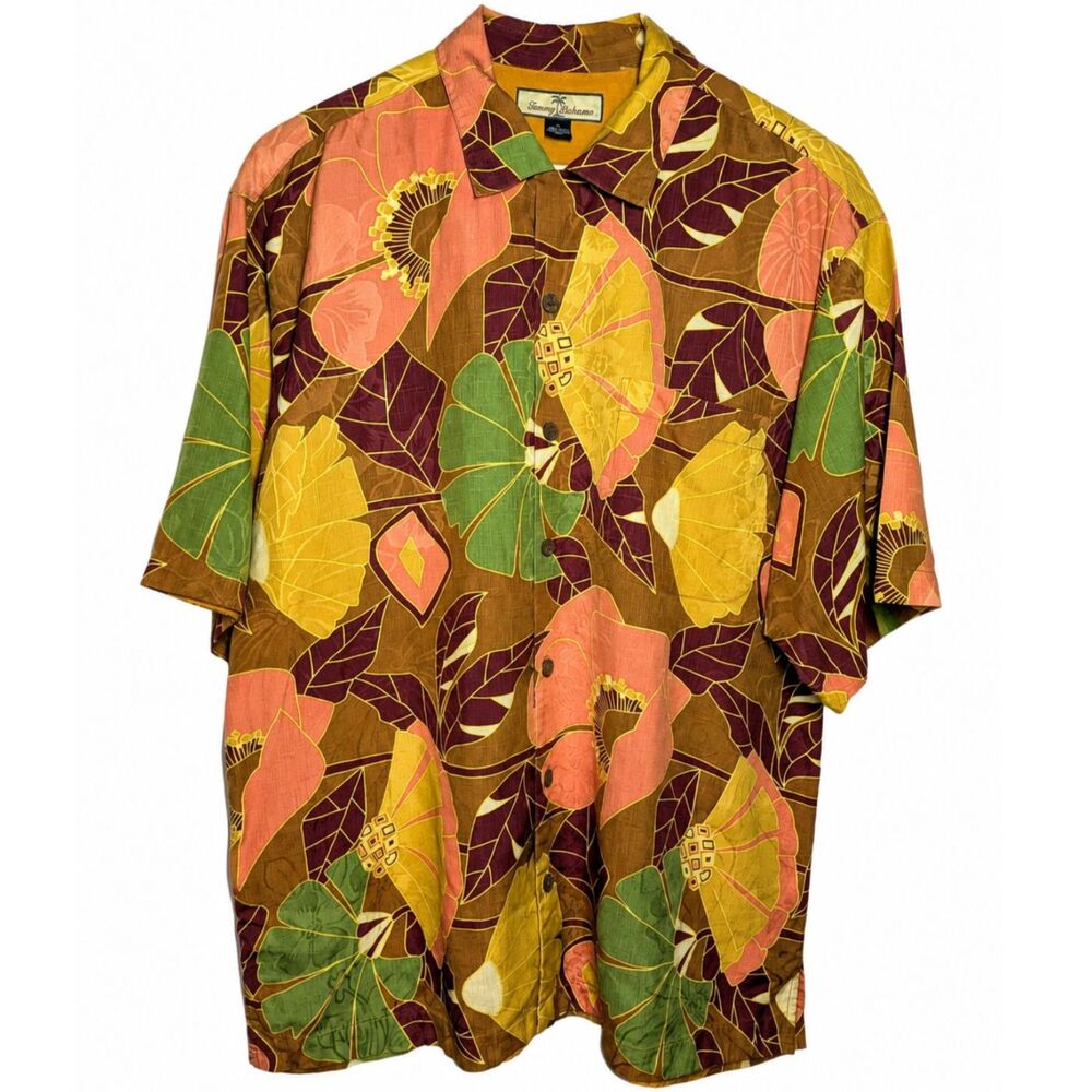 Tommy Bahama 100% Silk Tropical Floral Camp Shirt Men's M Hawaiian Vacation